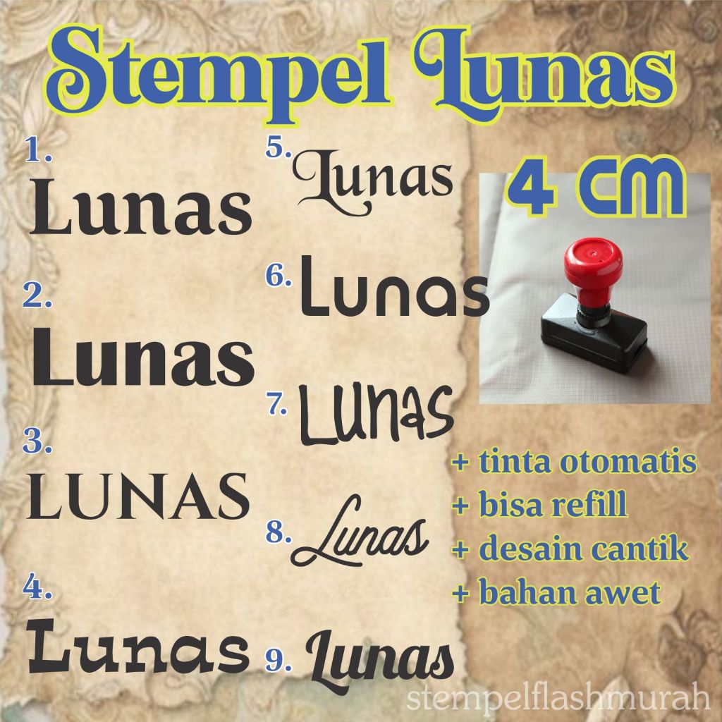 

stempel lunas 4cm tinta stempel otomatis flash stamp nama toko nota