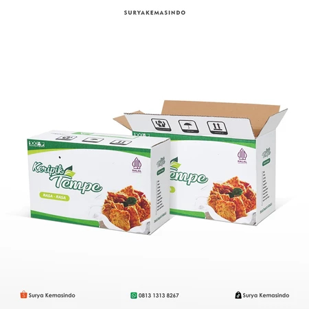 

(5pcs) Box Keripik Tempe Sagu Kardus Kemasan Makanan 32x12x20cm Motif Hijau Umum