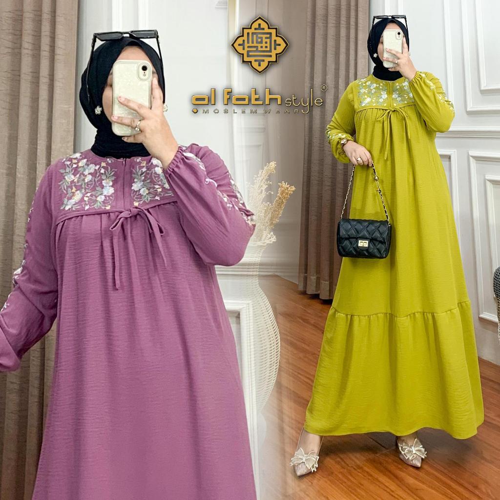 ARSYILA Gamis Bahan Crinkle Airflow Aksen Embos Bordir Premium