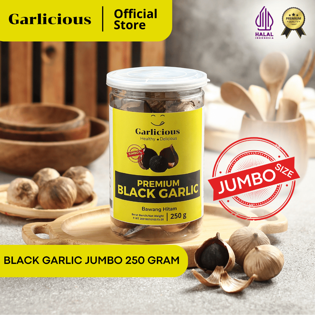 

Black Garlic Premium JUMBO SIZE 250 Gram | GARLICIOUS Bawang Hitam Premium | Black Garlic Solo