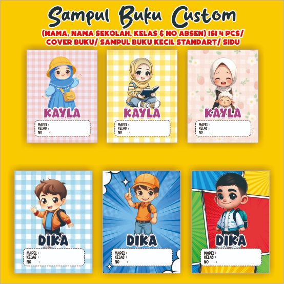 

Sampul Buku Custom (Nama, Nama Sekolah, Kelas & No Absen) Cover Buku/ Sampul Buku Kecil Standart/ Sidu