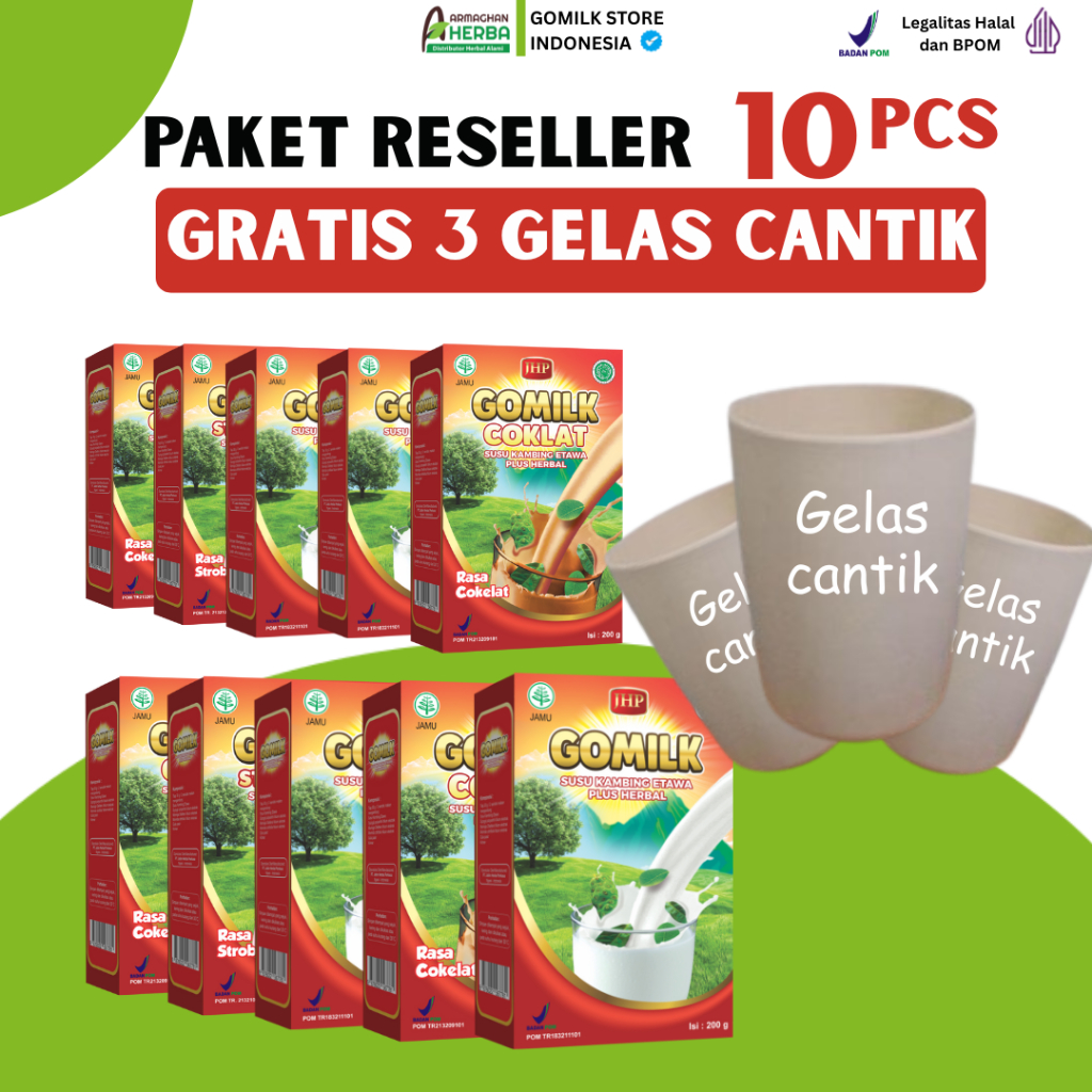 

[PAKET RESELLER] [GRATIS HADIAH][BELI 8 GRATIS 2] [EXPIRED LAMA] Susu Kambing GOMILK 200 gr GARANSI Produk Original