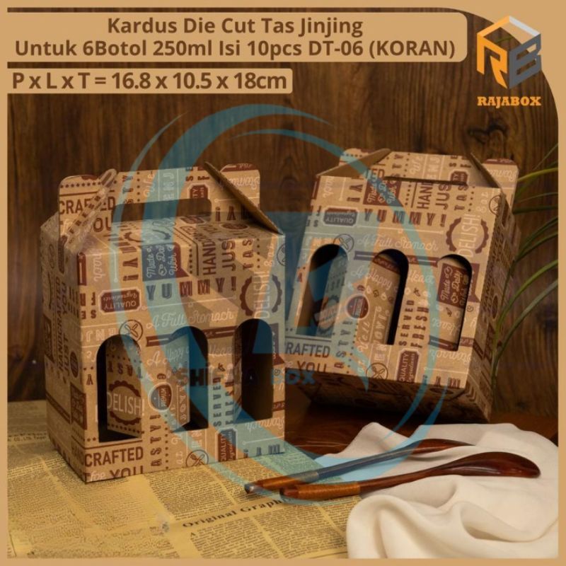

( 10 pcs ) Box Jinjing Botol 250ml isi 6 Kardus Tenteng Kemasan Minuman Packing Hampers Coklat Koran