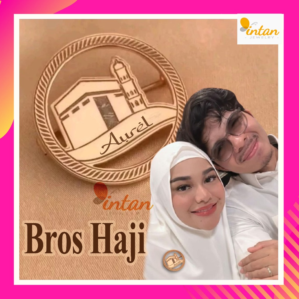 Bros Ka'bah Custom Nama Lapis Emas Premium Silver Gold Rosegold Peniti Bross Brooch Pin Ring Hijab M