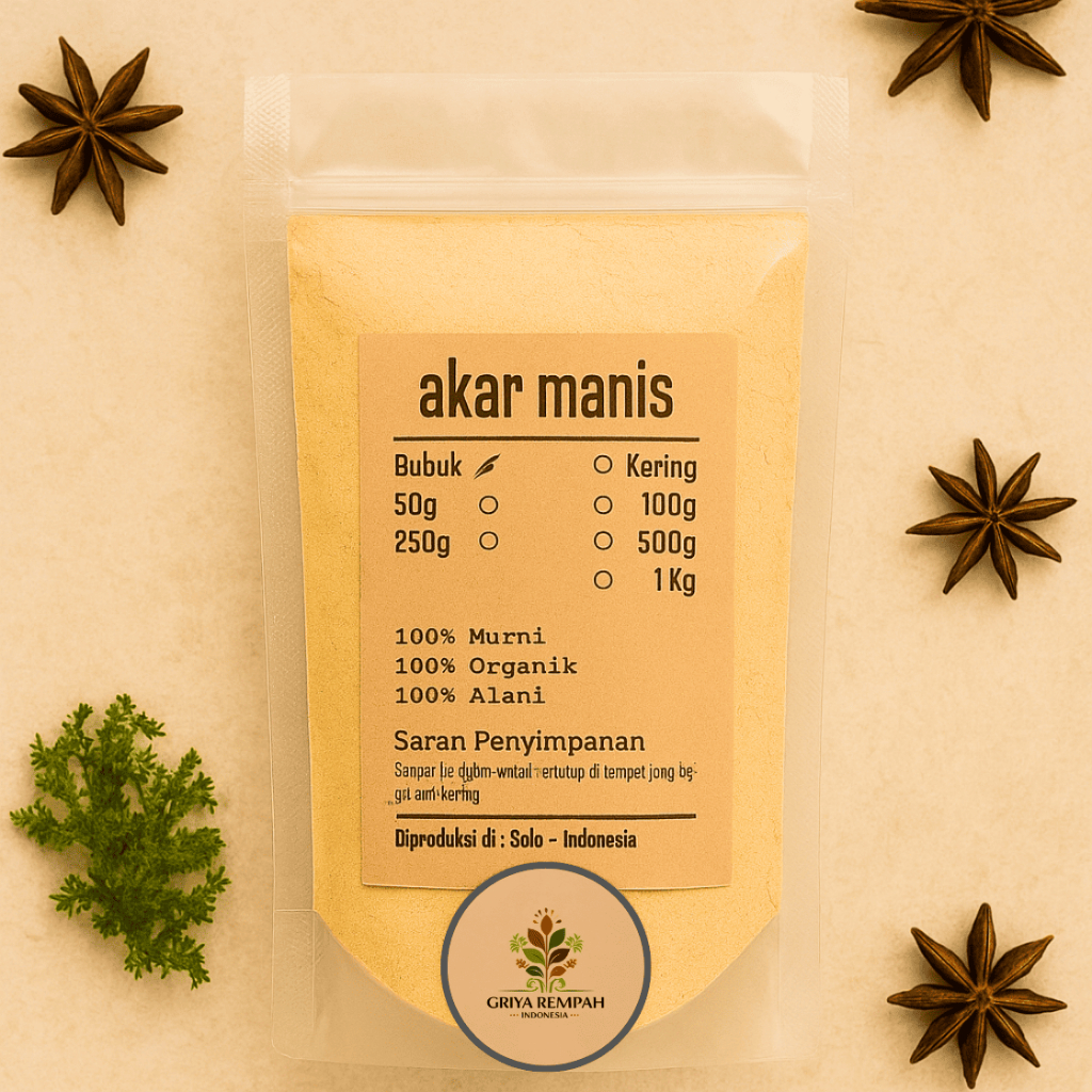 

AKAR MANIS BUBUK 100 GRAM 100% Murni – Kayu Legi Ramuan Rempah Herbal Kering Solusi Herbal untuk Imunitas & Pencernaan Sehat Simplisia Glycyrrhiza glabra