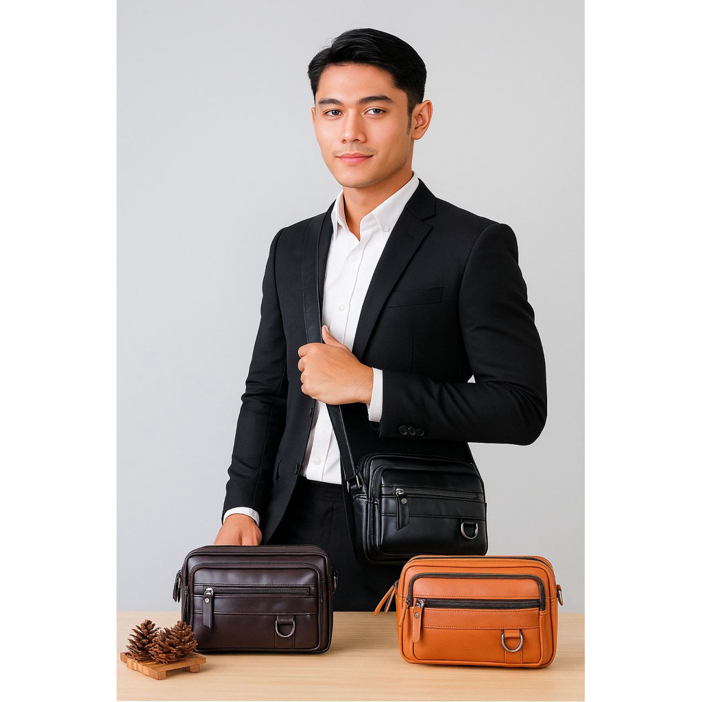 Tas Selempang HandBag Pria Kulit Sapi Asli Full Up Papirut Garut Sukaregang