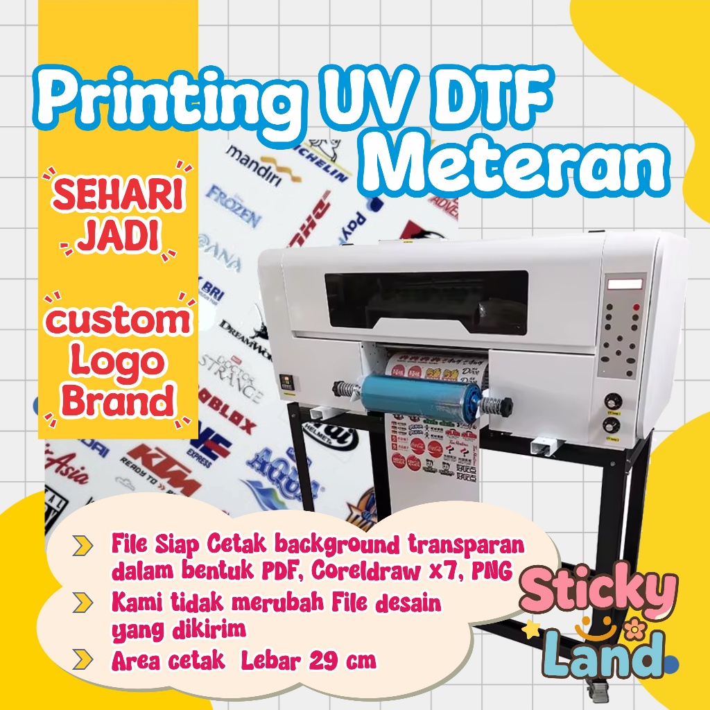 

Jasa print Stiker UV DTF Meteran / Sticker Barang Custom