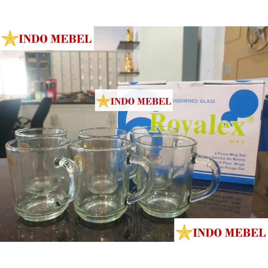 Gelas Royalex / Gelas Kopi RX 255 / Gelas Gagang Royalex Kaca 6 pcs ORIGINAL | Promo Murah Ready Mak