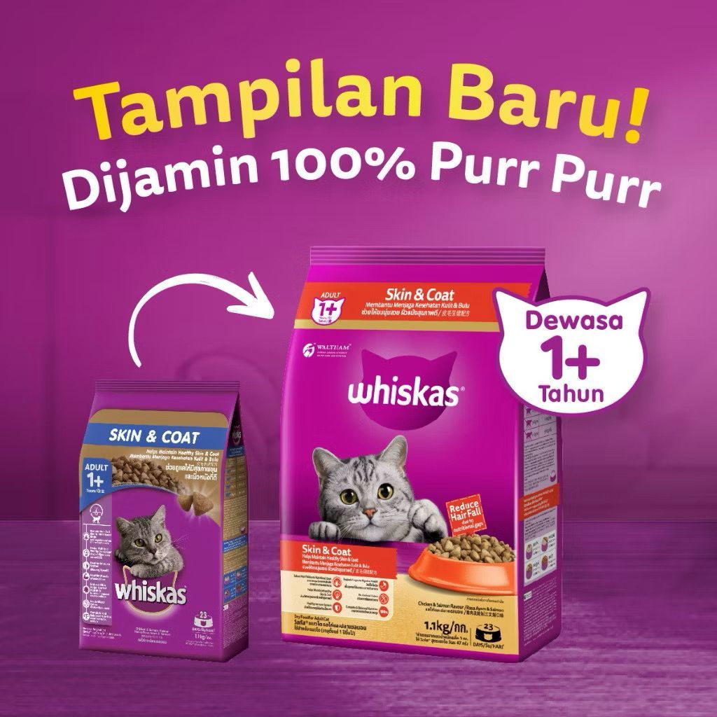 MAKANAN KUCING WHISKAS SKIN & COAT 450 GR DRY FOOD ADULT WHISKAS SKIN AND COAT 450 GR FOR ADULT