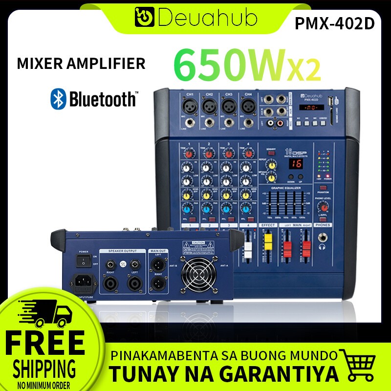 Deuahub PMX402D Audio Mixer Professional 4-Channel With Amplifier Mixer Support Bluetooth USB MP3 Pl
