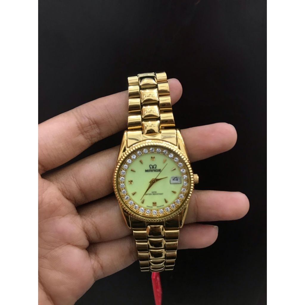 JAM TANGAN MIRAGE CEWEK RANTAI GOLD PERMATA