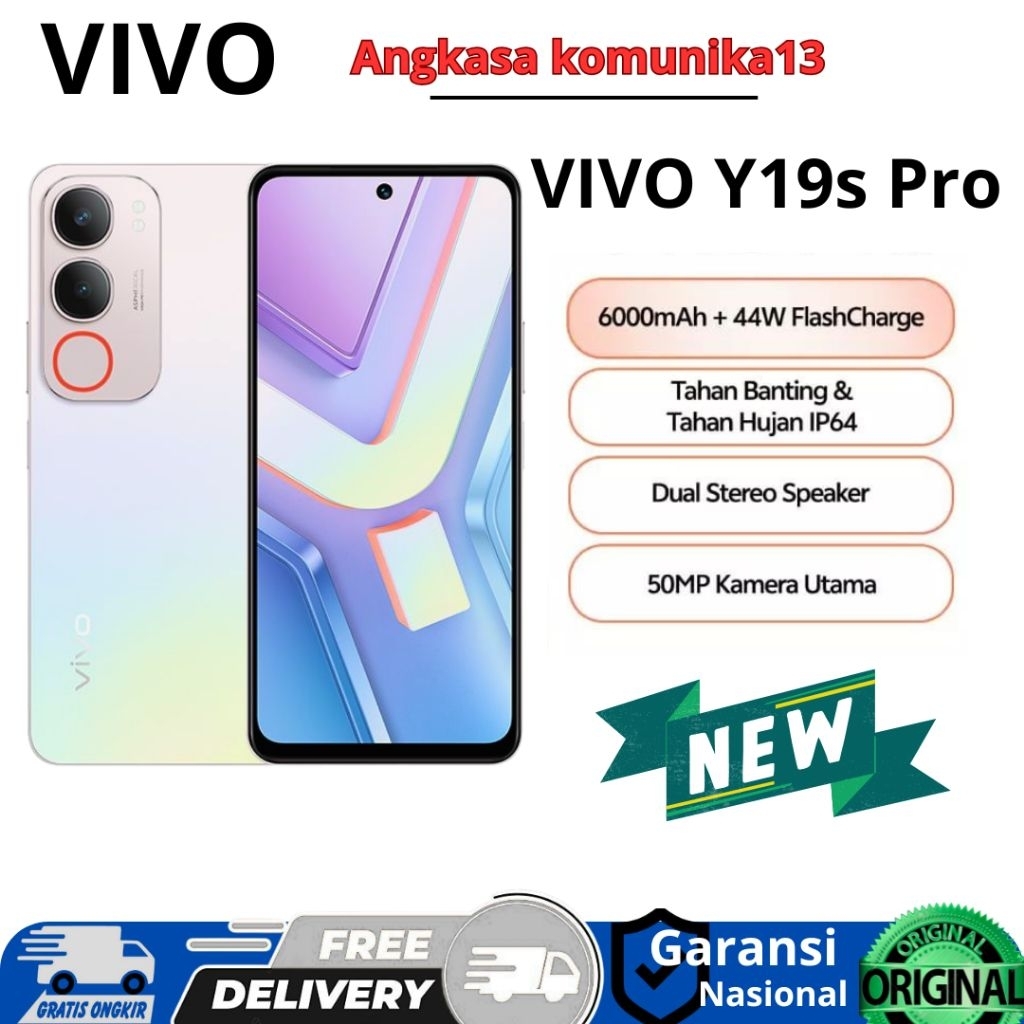 Vivo Y19s Pro Ram 6+6GB /128GB 4/128GB 4/64GB 44W FlashCahrge 50MP Garansi Resmi