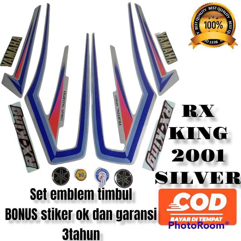 Striping RX king 2001 silver set emblem timbul, lis body rx king silver komplit emblem timbul