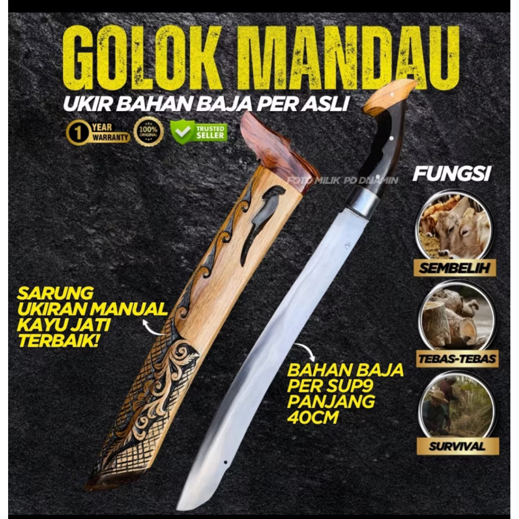 Golok Mandau Baja Per | Perkakas Alat Multifungsi
