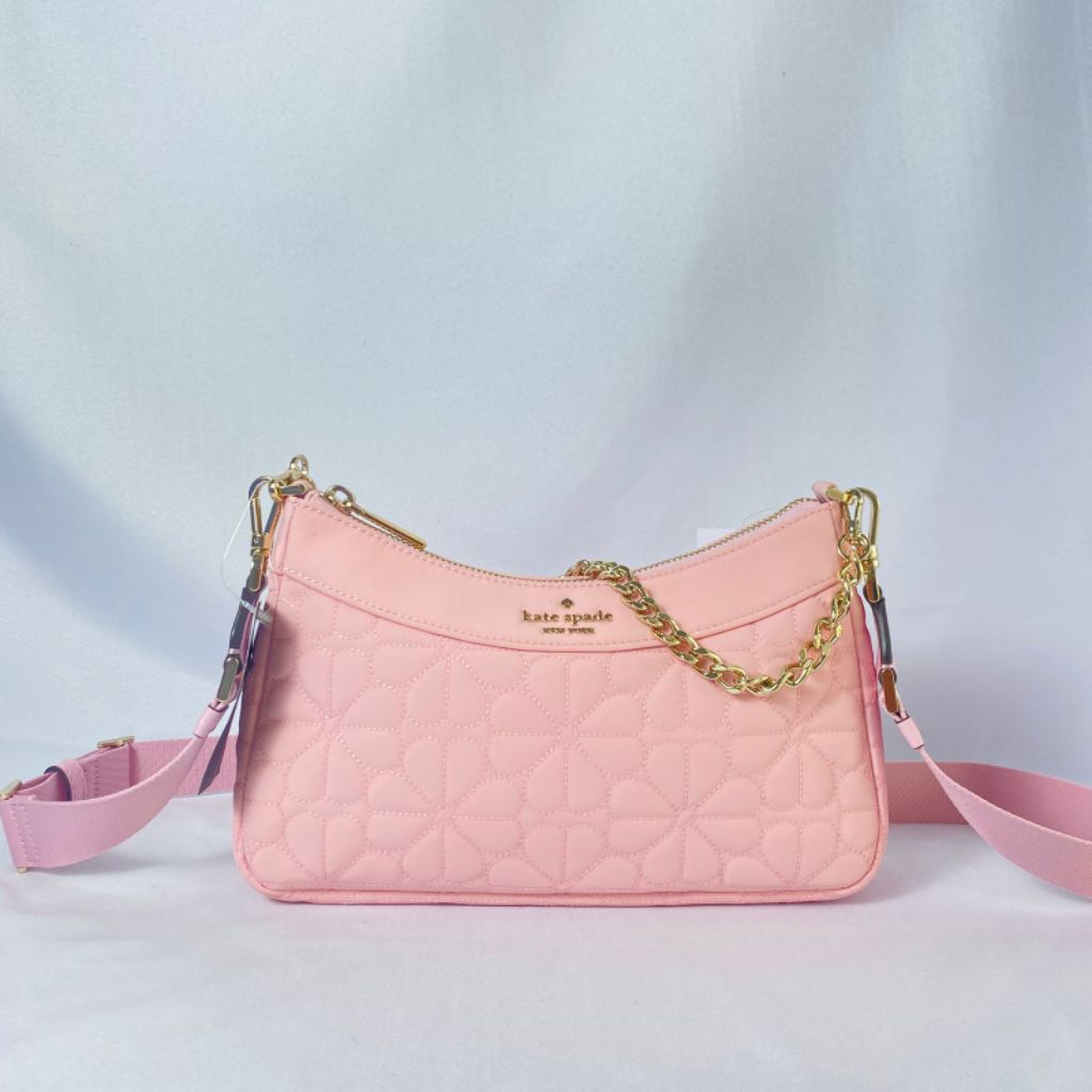 KS bag  flower quilted fabric nylon convertible crossbody pink horiz