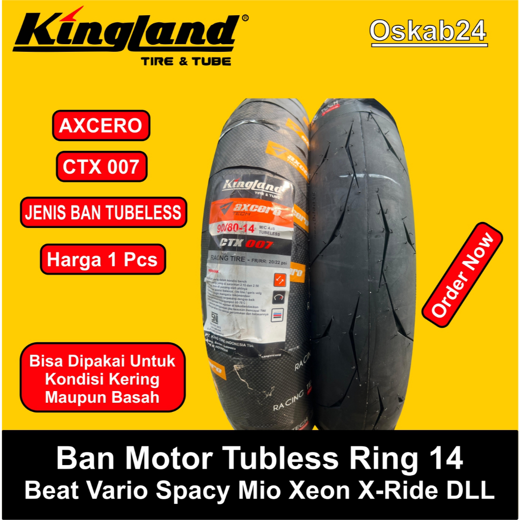 Promo Kingland Axcero CTX007 Tubless Ban Motor Matic Beat Mio Vario Scoopy Dll Ukuran 90/80 Ring 14