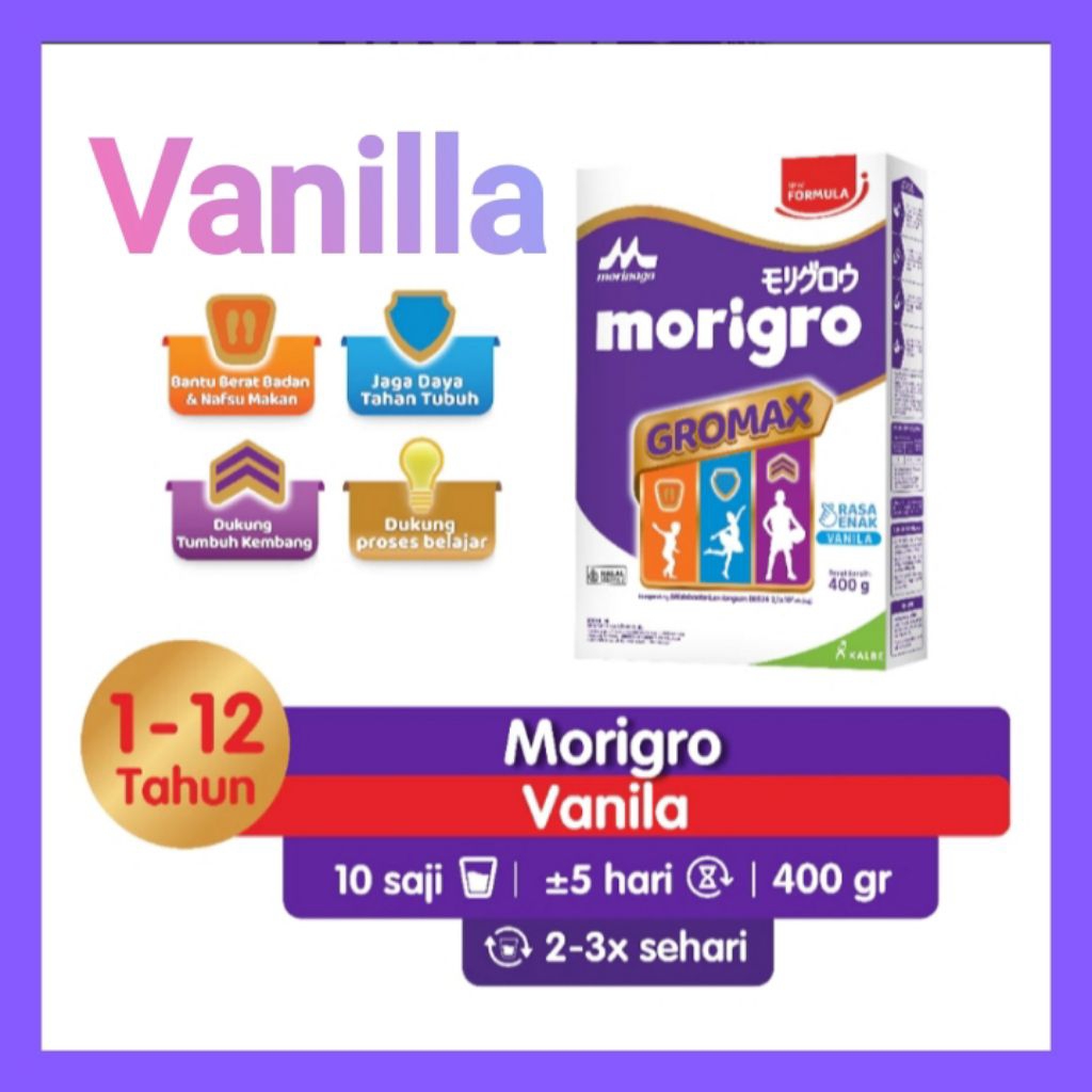 

Morinaga Morigro Gromax Susu Bubuk Pertumbuhan Anak 1-12 Tahun Vanilla 400 g