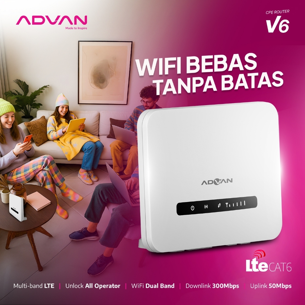 ADVAN CPE Router V6 CAT 6 Dual Band 5GHZ 4G LTE Unlock All Operator Up to 64 User Stabil & Cepat - G