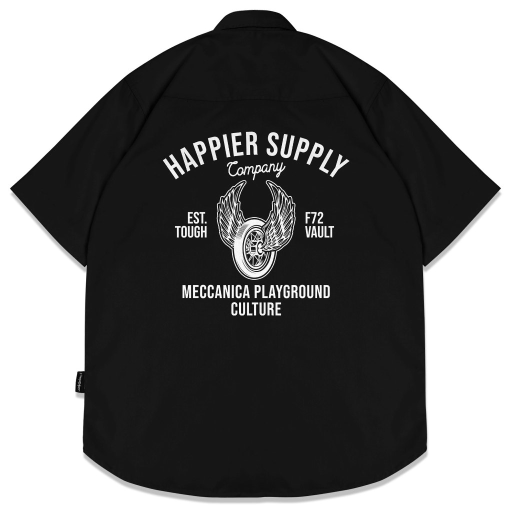 Happier Kemeja Pendek Workshirt Bengkel Meccanica Supply Motor Hitam