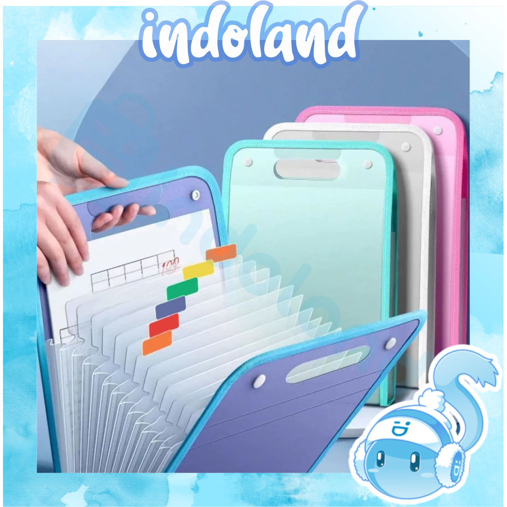 

☀ INDOLAND ☀ Tas File Handle Warna Transparan Anti Air Multi Layer Folder Tas File 13 Sekat S150
