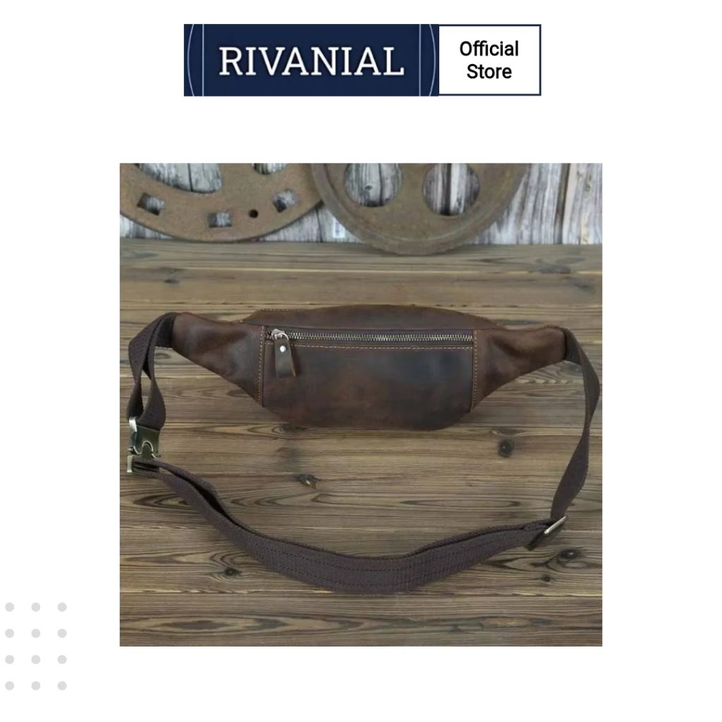 Rivanial Tas Pinggang Pria Kulit Kuda Gila Tas Dada Fanny Travel Mini Tas Sabuk Kulit Sapi Tas Pingg