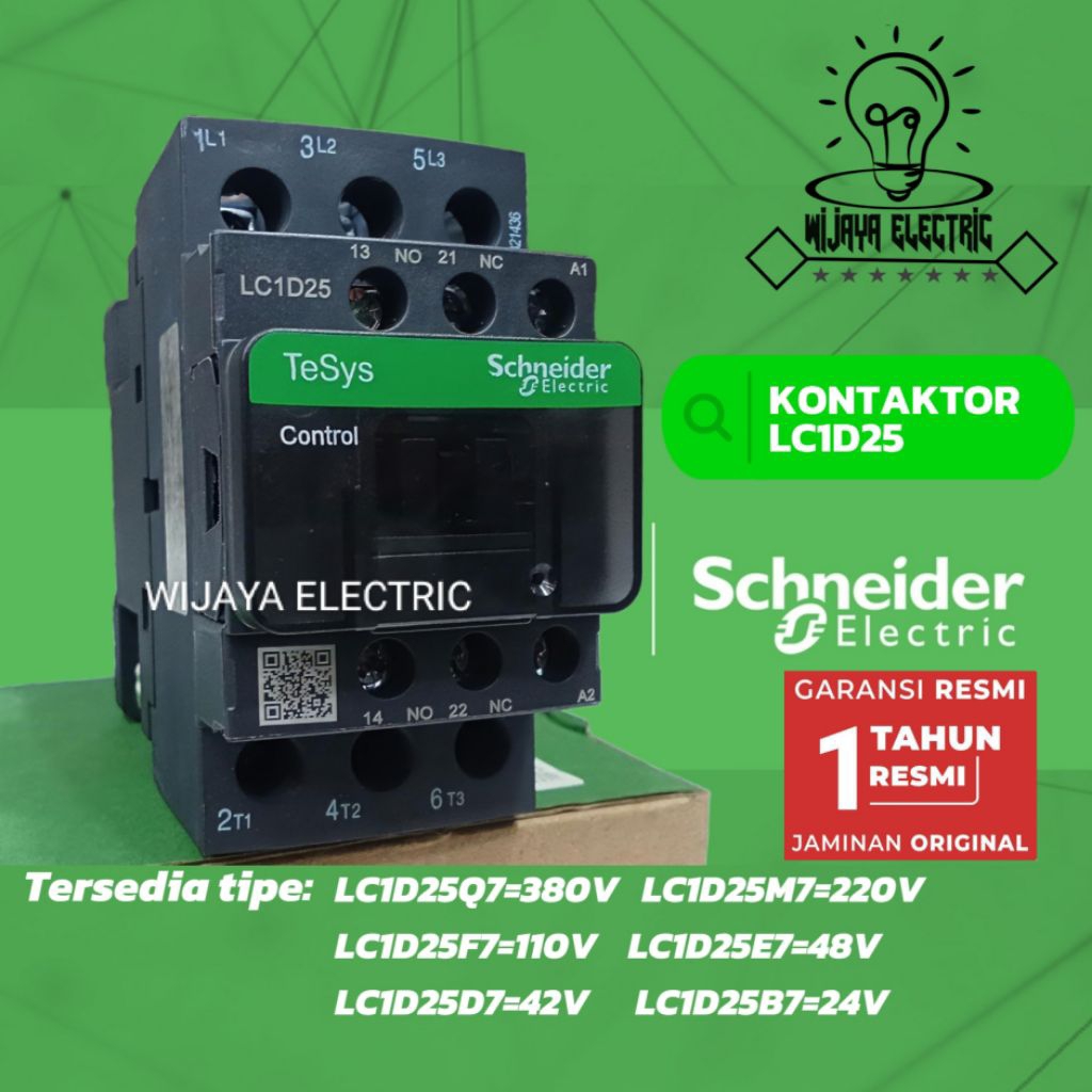 Contactor Kontaktor Schneider Original LC1D25  LC1D25B7 LC1D 25B7 24VAC 3phase 3P schneider original