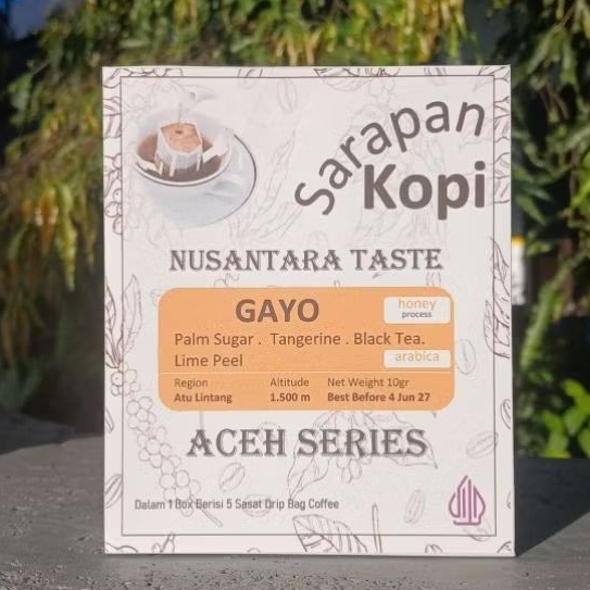 

GAYO HONEY ARABICA COFFEE (honey process) Kemasan Box isi 5 Saset 10gr - Coffee Drip Bag [ SARAPAN KOPI ]