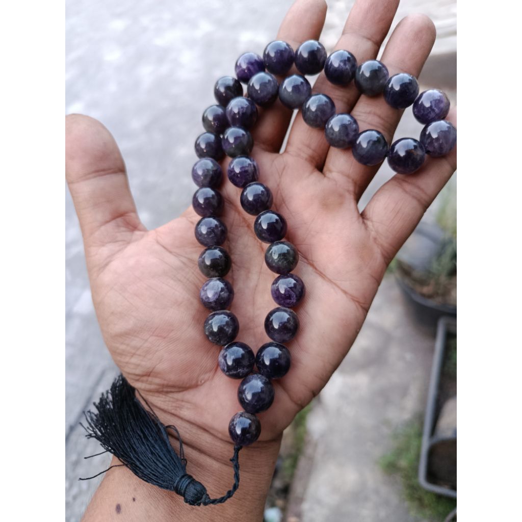tasbih batu kecubung wulung original natural 33 butir 12 mm