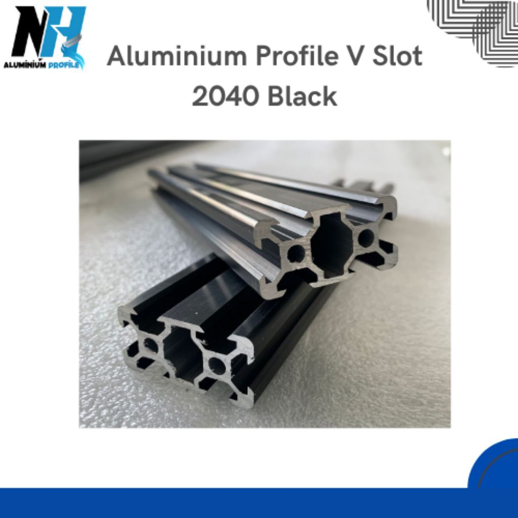 Aluminium Profile 2040 V slot black 1 btang panjang 6 meter