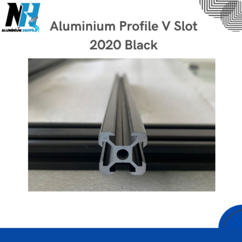 Aluminium profile 2020 V slot Black Panjang 6 meter