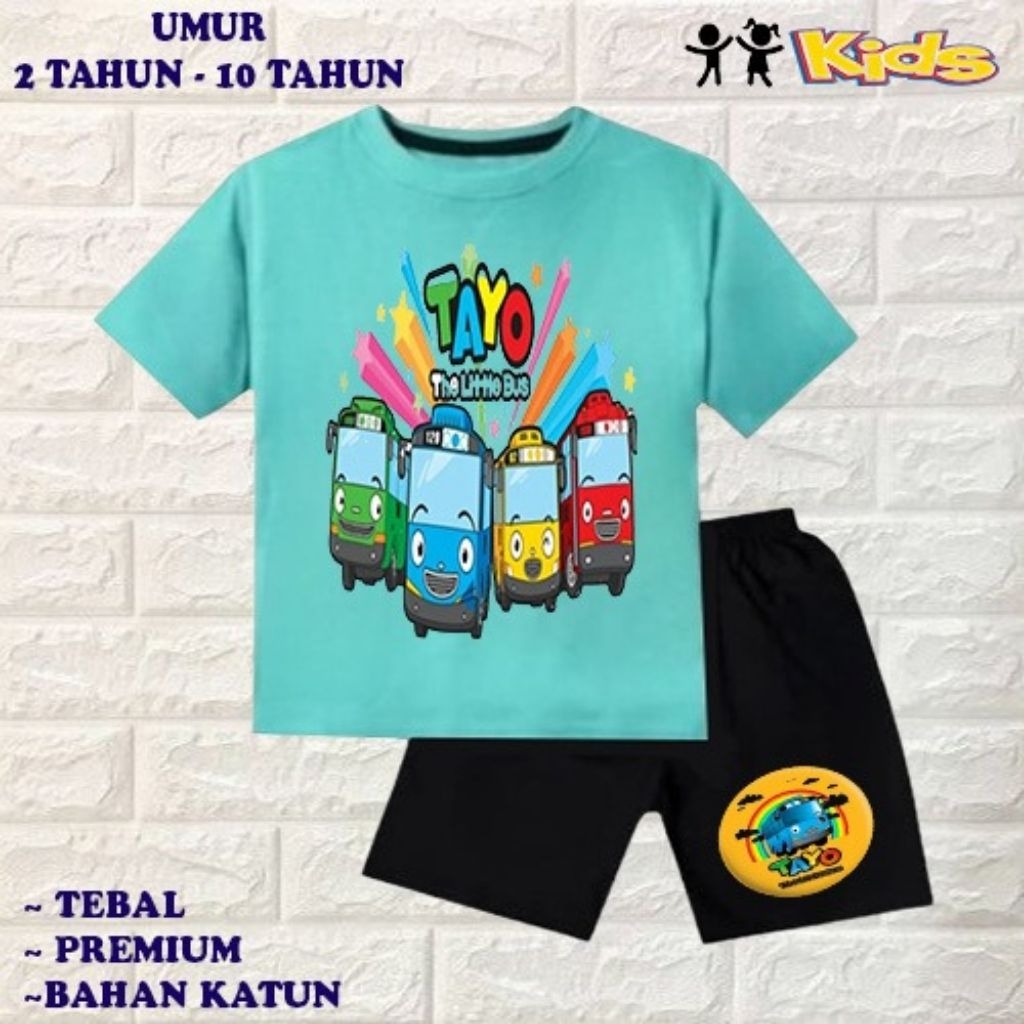 setelan baju anak laki-laki perempuan baju kaos anak laki-laki perempuan motif tayo umur 2-10 tahun 