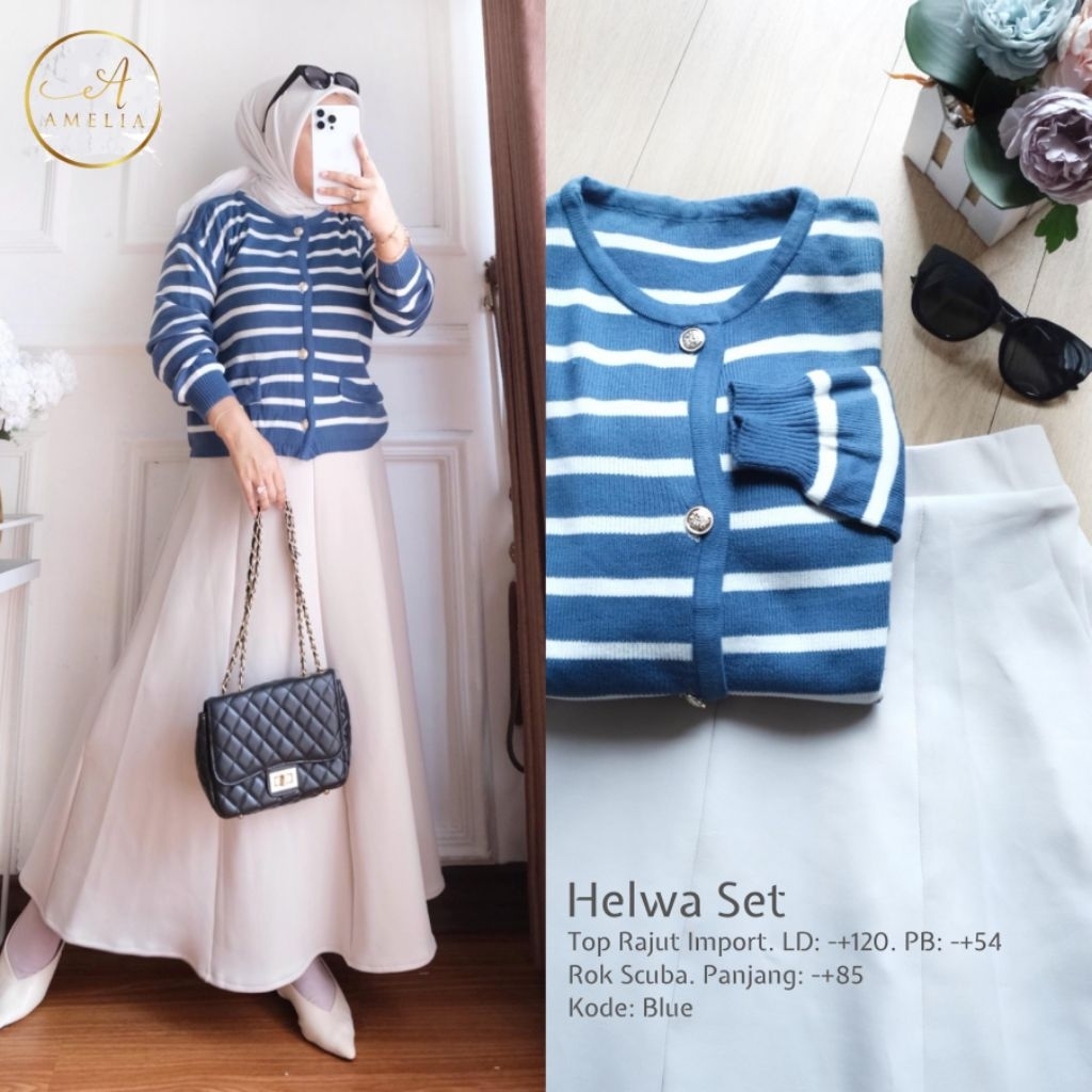 Amelia DW - Helwa Set Rok Wanita • Top Rajut Import • Rok Scuba