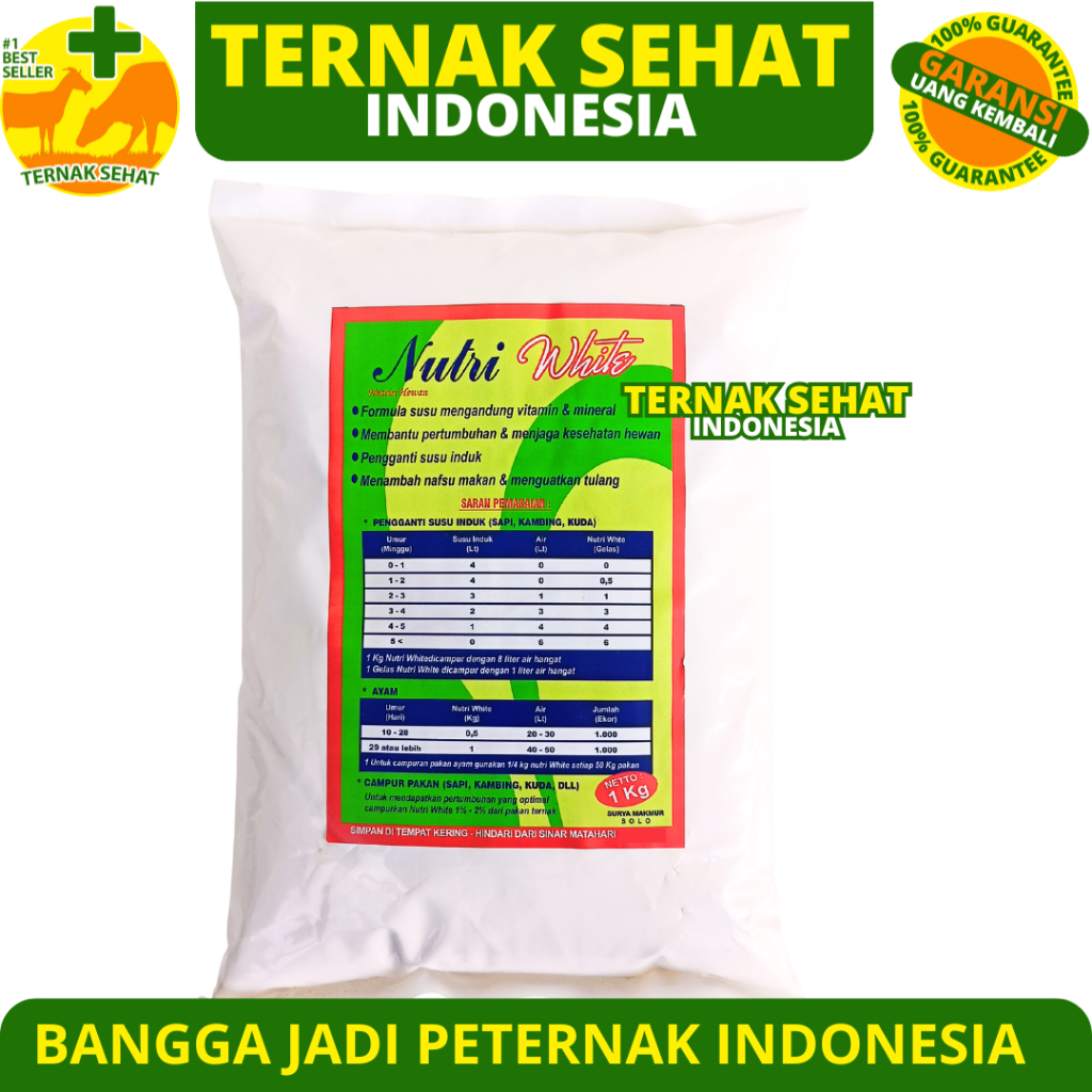 NUTRI WHITE 1KG Susu Hewan Ternak Pengganti Induk Anak Sapi Kambing Domba Pedet Cempe Anti Diare