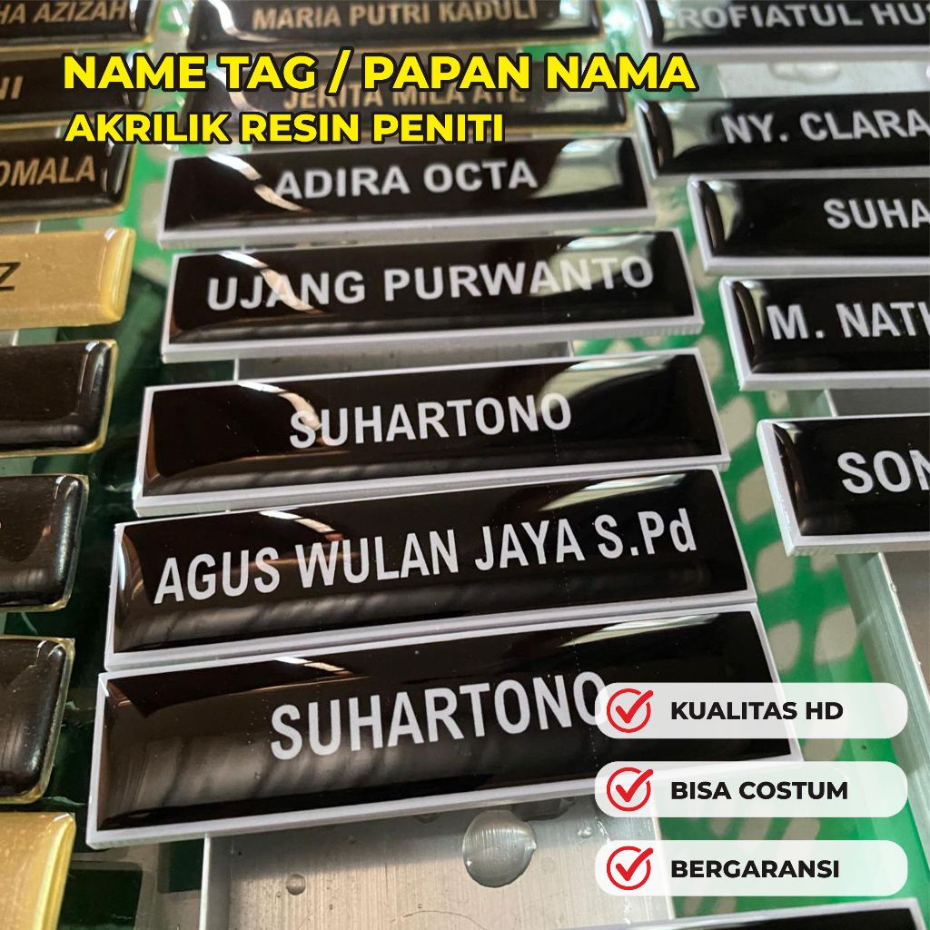 

PAPAN NAMA / NAMATAG COSTUM LOGO, JABATAN LAPIS RESIN BENING BISA COD PENGIRIMAN & PROSES CEPAT