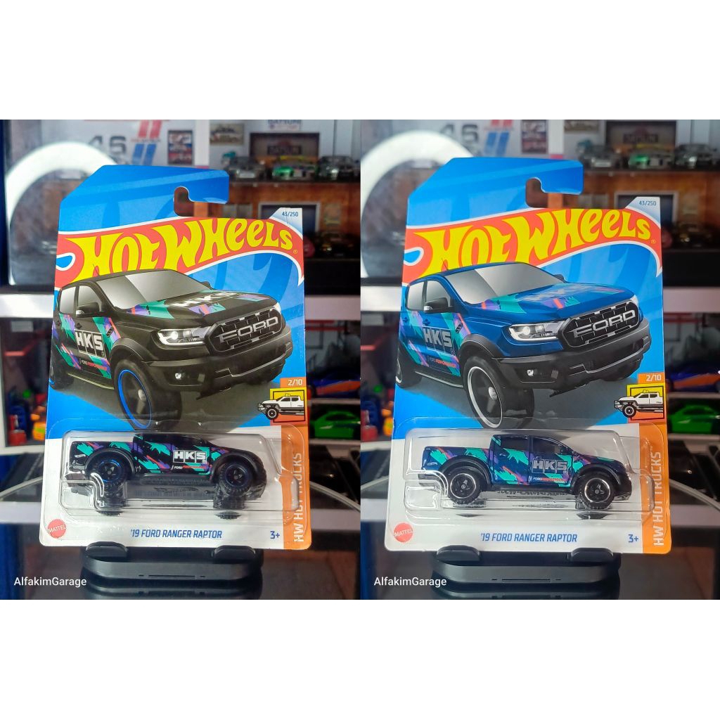 Hot Wheels 19 Ford Ranger Bronco / "17 Ford GT Race / Green / White / Raptor HKS Black / Blue