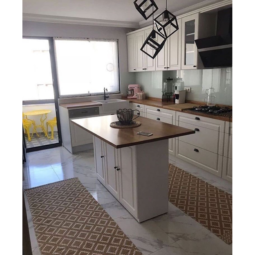 Top Table Island Top Kayu Meja Dapur Modern