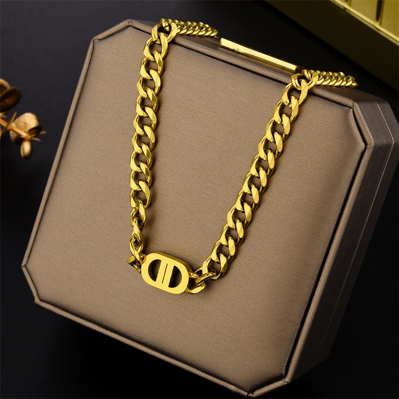 Kalung Titanium Lapis Emas Asli / Kalung Titanium Rantai Wanita Anti Karat / Kalung Retro Wanita Ran