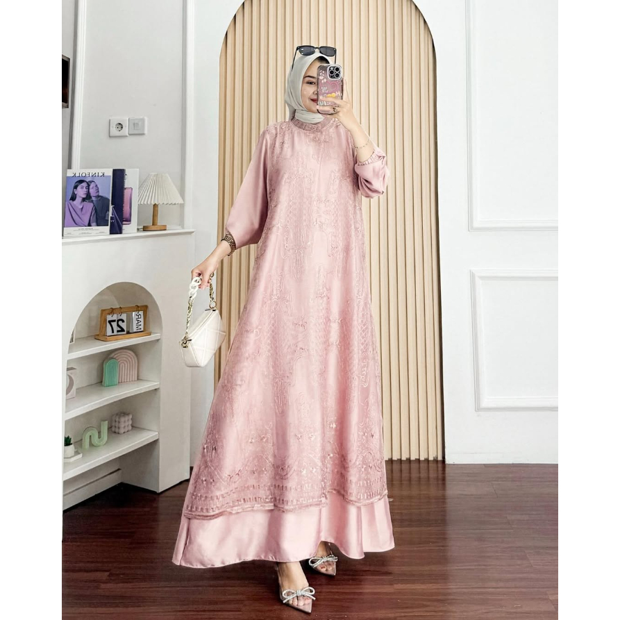 AMEELA DRESS SILK MIX BRUKAT SAPTO DRESS KONDANGAN PESTA PERNIKAHAN LEBARAN SERAGAMAN KELUARGA DRESS