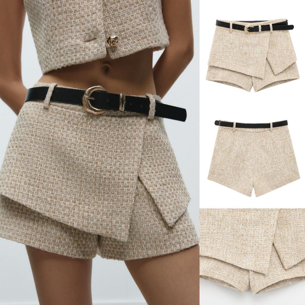 Beige Classy Tweed Short Pants 77704 (TE)