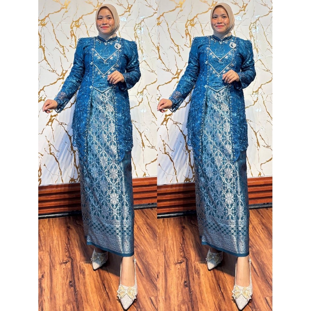 KEBAYA BROKAT MUTIARA PREMIUM SET ROK SONGKET FULL PURING ORIGINAL TERLARIS BAJU PESTA MEWAH DRESS T