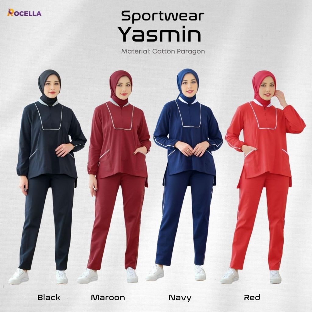 Baju Olahraga ROCELLA SPORTWEAR YASMIN  Pakaian Wanita One Set  Dewasa Remaja Bahan Cotton Paragon