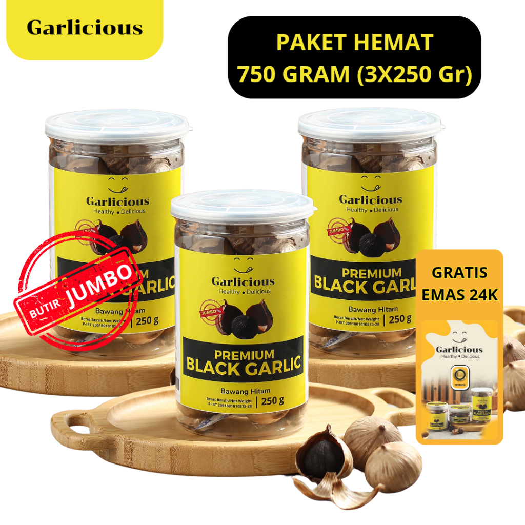 

[PAKET HEMAT 750 Gram] Black Garlic Garlicious Fermentasi 120 HARI | Black Garlic Bawang Hitam Tunggal