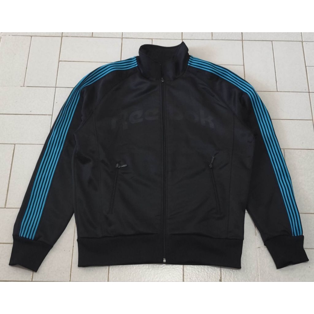 Jaket Sport Running Tracktop Reebok Big Logo Hitam List Tosca
