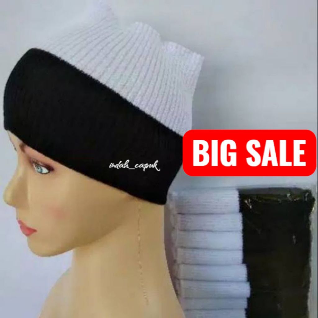 INNER  / CIPUT BANDANA RAJUT 2 WARNA HITAM PUTIH