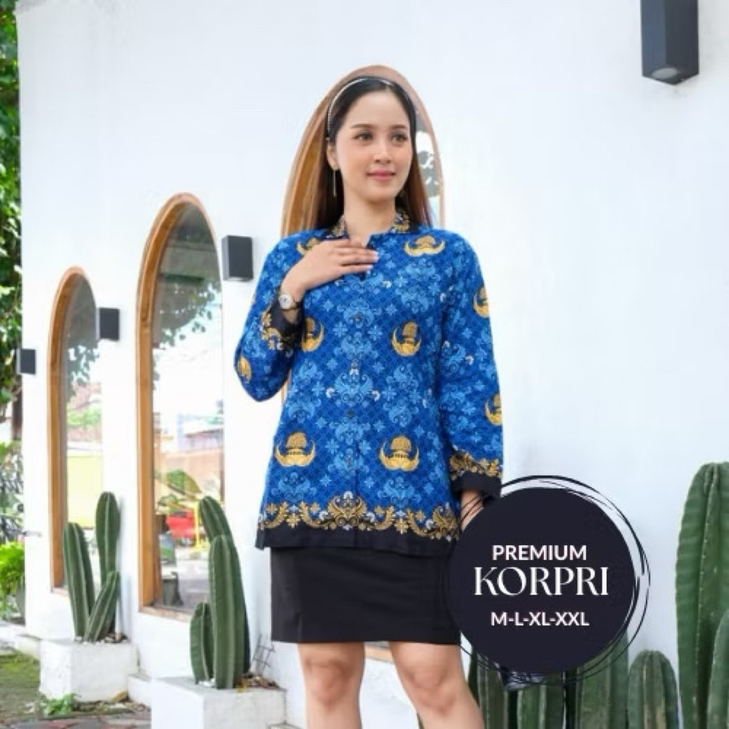 Kemeja Korpri Wanita Terbaru 2024 Katun C, 50s Plus Furing
