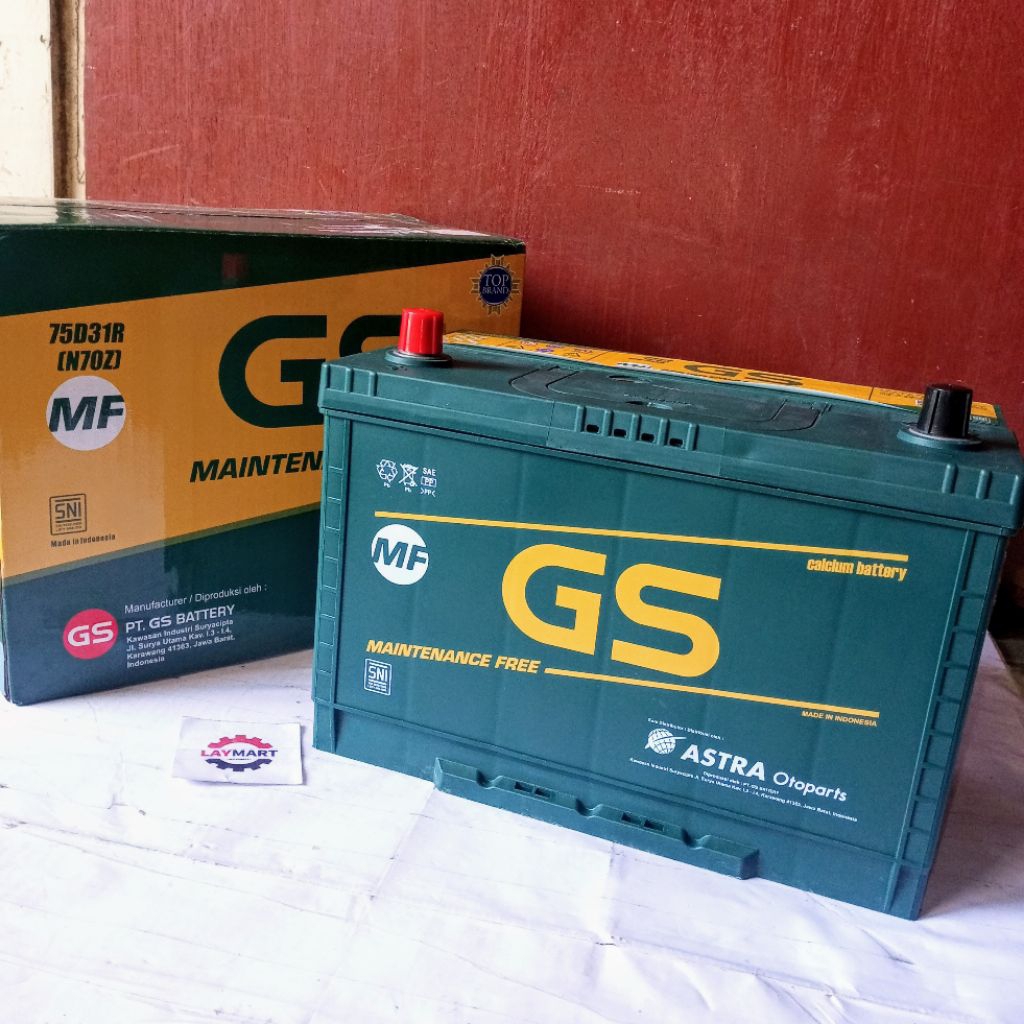 ACCU KERING MOBIL GS MF N70Z Kapasitas Ampere 75Ah, Tegangan 12V