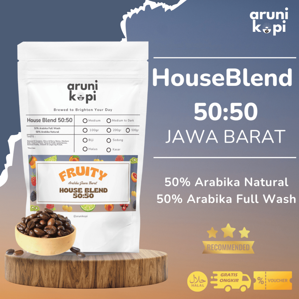 

Kopi Arabika House Blend 50:50 - Single Origin Jawa Barat | Espresso Blend Premium Aruni Kopi