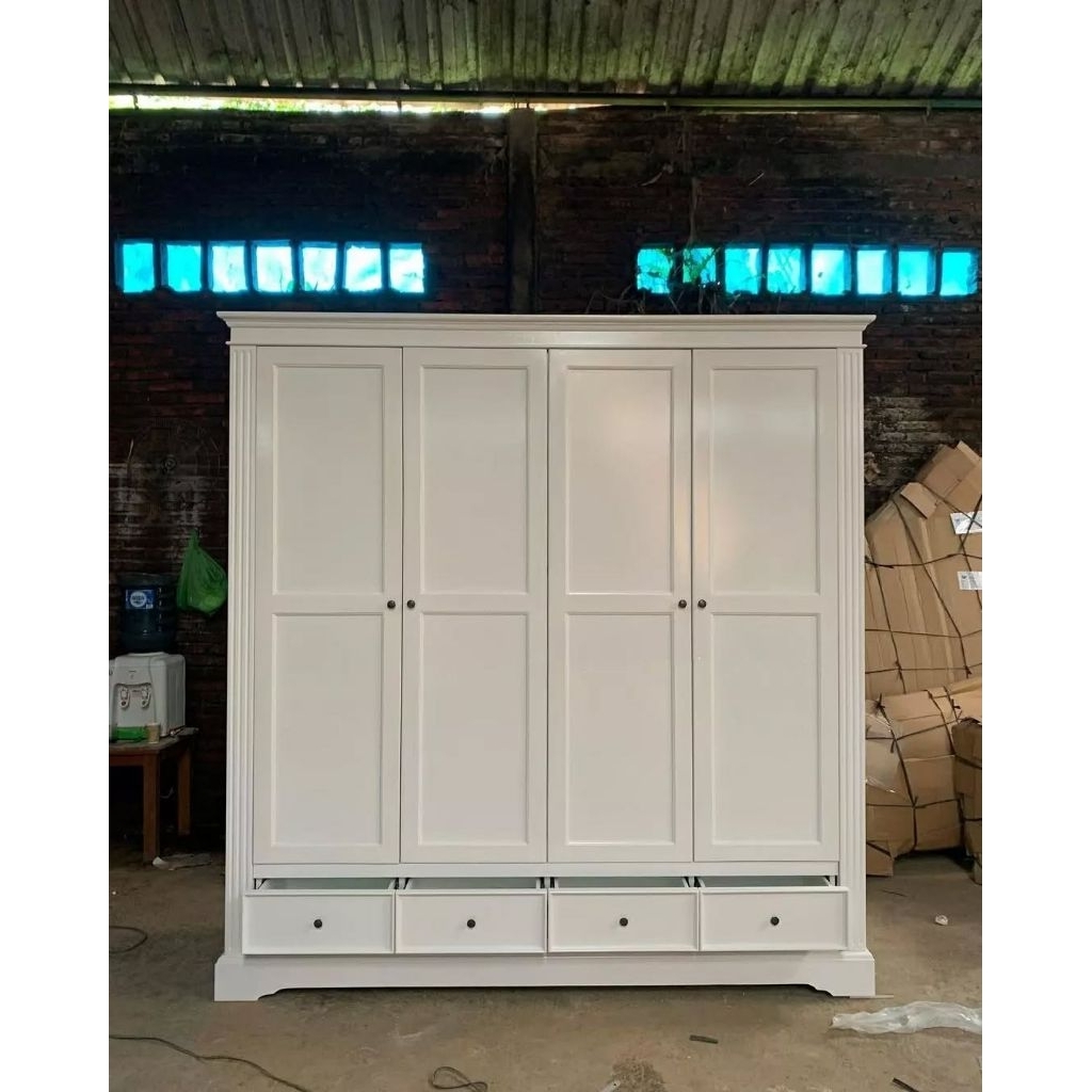 Lemari 4 Pintu Kayu Jati / Lemari baju Estetik Kayu Jati Jepara / Almari Pakaian aesthetic