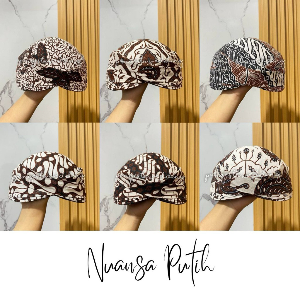 Blangkon Solo Motif Batik / Jarik - Nuansa Putih