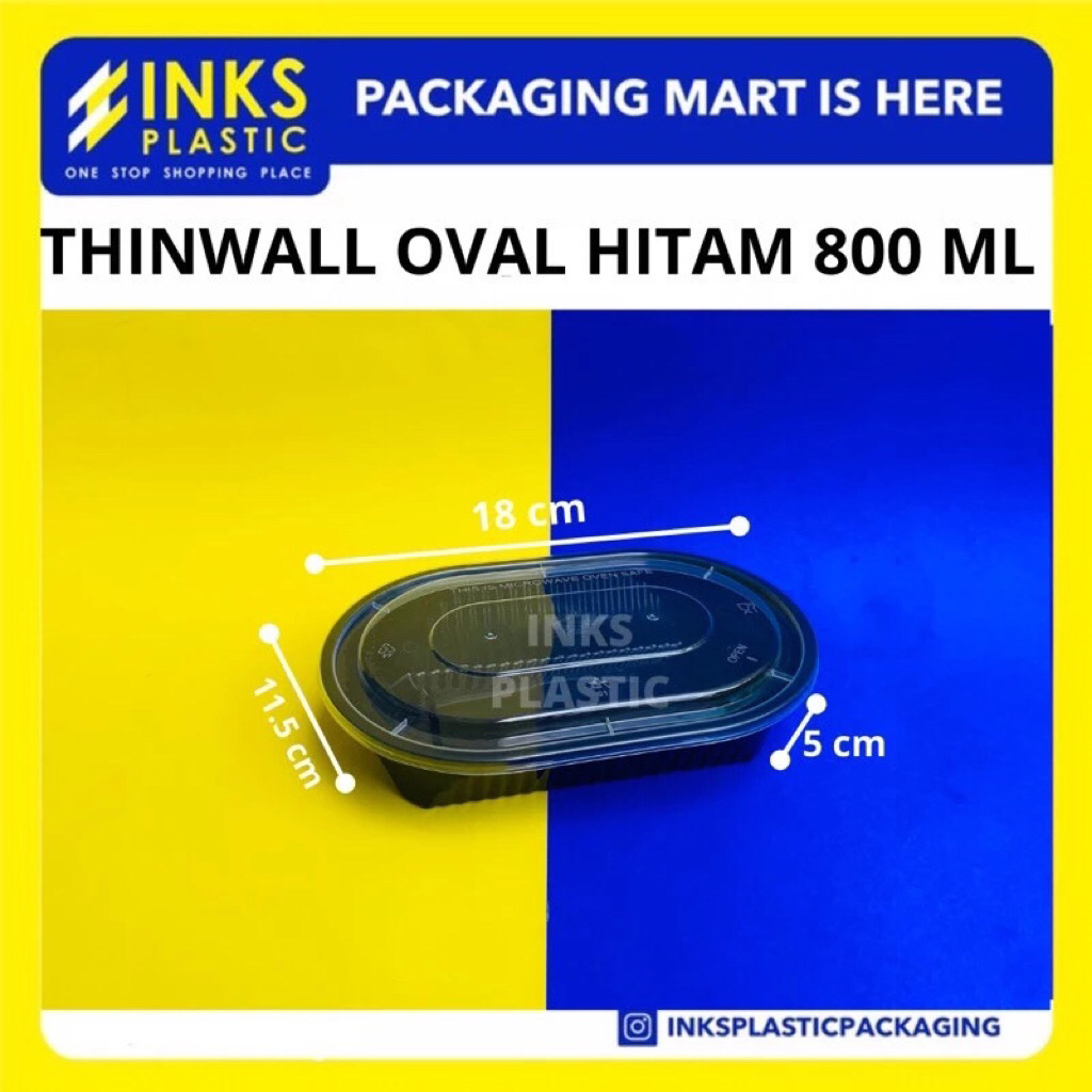 THINWALL 750 ML OVAL PERSEGI RECTANGLE BLACK HITAM 750ML (25 PCS)
